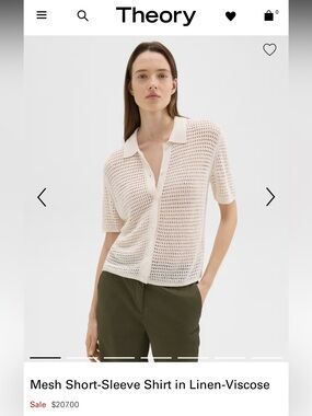 Theory Mesh Short Sleeve Shirt in Linen-Viscose - Bone